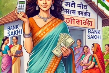 DALL·E 2025 02 06 18.14.12 A digital illustration of a confident Indian woman in a traditional saree holding a banking device in one hand and cash in the other symbolizing fin
