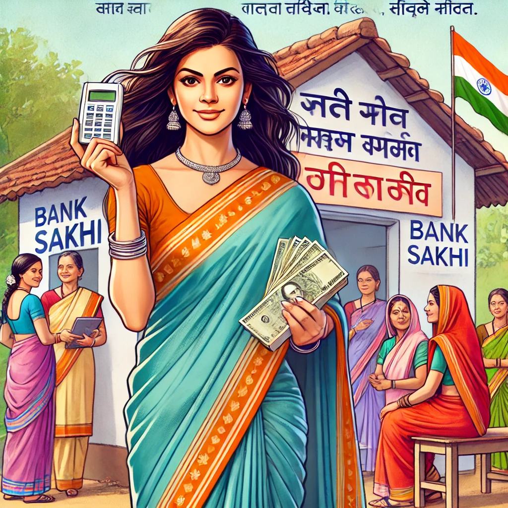 DALL·E 2025 02 06 18.14.12 A digital illustration of a confident Indian woman in a traditional saree holding a banking device in one hand and cash in the other symbolizing fin