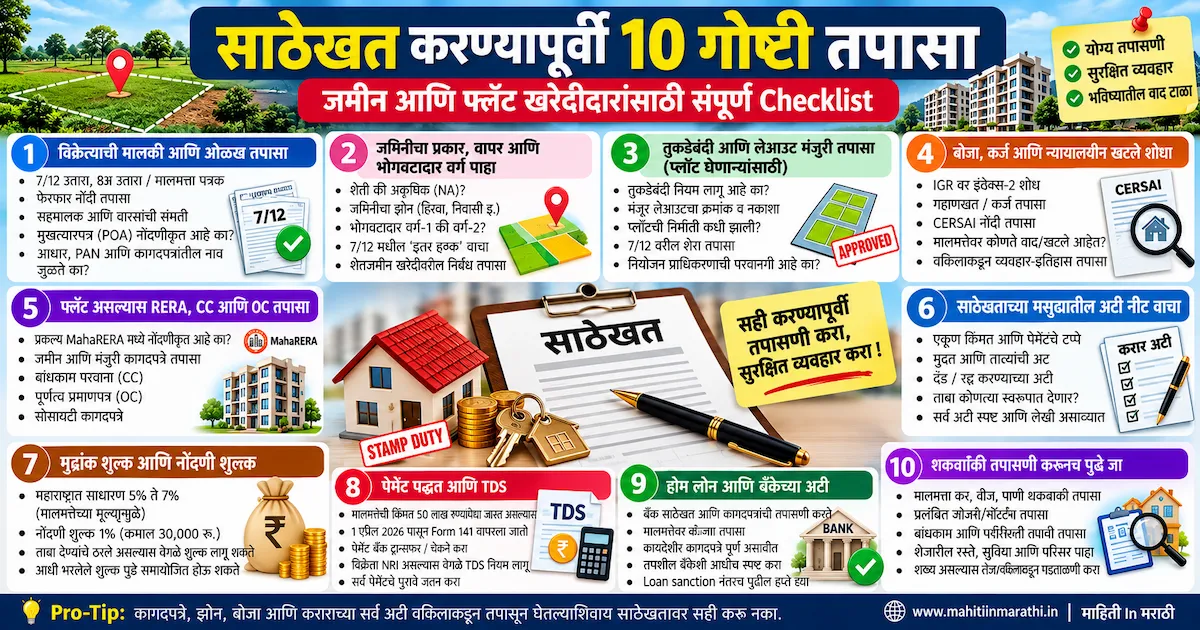 साठेखत (sathekhat) 1 साठेखताचा मसुदा आणि 7/12 उतारा तपासणारा जमीन-फ्लॅट खरेदीदार