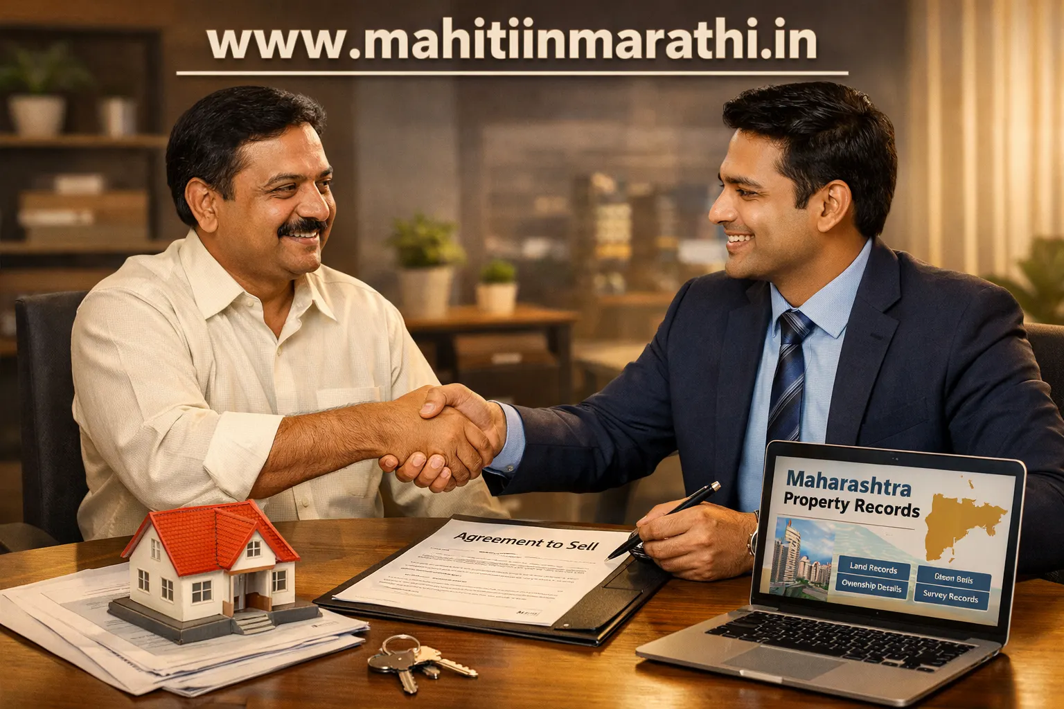 साठेखत करार दस्तऐवजावर स्वाक्षरी करताना खरेदीदार आणि विक्रेता, www.mahitiinmarathi.in