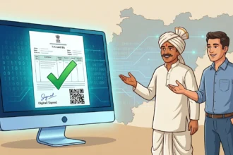 घरबसल्या ऑनलाईन 7/12 आणि 8 अ उतारा Download कसा करावा याची संपूर्ण माहिती. अधिकृत डिजिटल सातबारा काढण्याची सोपी पद्धत आणि 15 रुपये फी विषयी कायदेशीर माहिती.