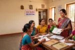 महिला बचत गटाच्या बैठकीत बचत आणि कर्ज नियोजन करणाऱ्या महिला