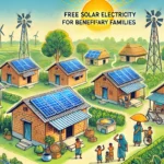 घरकुल योजनेतील लाभार्थी कुटुंबांना मोफत वीज: 3 DALL·E 2025 01 24 17.25.54 An illustrated representation of a rural Indian village showing solar panels installed on small homes symbolizing clean and sustainable energy. The h