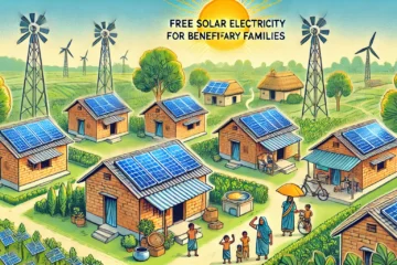 DALL·E 2025 01 24 17.25.54 An illustrated representation of a rural Indian village showing solar panels installed on small homes symbolizing clean and sustainable energy. The h