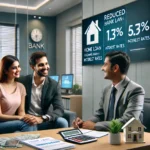 RBI च्या रेपो दर कपातीने गृहकर्ज स्वस्त! EMI कमी होणार? 2 DALL·E 2025 02 13 18.20.06 A modern Indian bank office with a digital display showing reduced home loan interest rates. A happy couple is sitting with a bank officer discussing