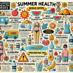 DALL·E 2025 03 10 13.33.59 An informative image illustrating summer health risks and preventive measures. The image should include visual representations of common summer health