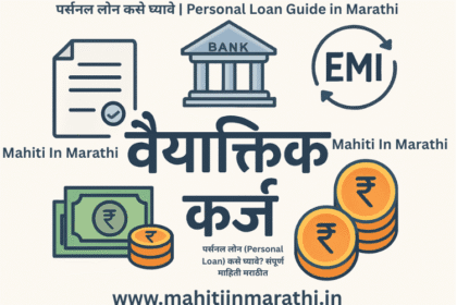 व्यक्तिक कर्ज (Personal Loan) – बँक, EMI, दस्तऐवज आणि पैशांची संकल्पना दर्शवणारी मराठी माहितीपूर्ण प्रतिमा