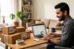 dropshipping व्यवसायात ऑनलाईन ऑर्डर तपासत असलेली व्यक्ती