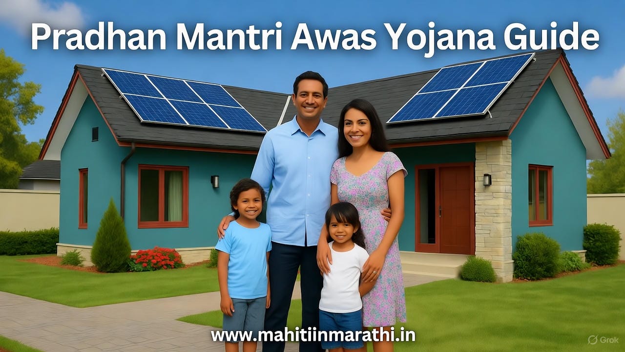 प्रधानमंत्री आवास योजना 1 प्रधानमंत्री आवास योजना चे फीचर्ड इमेज – परवडणारे घर, सौर पॅनल व कुटुंब