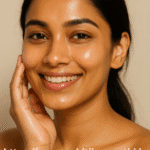 निरोगी, चमकदार त्वचेसाठी सोप्या टिप्स 3 निरोगी आणि चमकदार त्वचेची काळजी घेणारी तरुणी, तिच्या चेहऱ्यावर नैसर्गिक ग्लो आणि हसरा चेहरा दिसतो आहे.