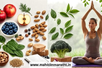 थायरॉईड घरगुती उपचार 3 Thyroid home remedies image showing healthy foods, yoga, natural treatment methods and wellness lifestyle for thyroid care | Mahiti In Marathi