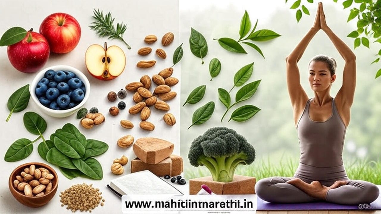थायरॉईड घरगुती उपचार 1 Thyroid home remedies image showing healthy foods, yoga, natural treatment methods and wellness lifestyle for thyroid care | Mahiti In Marathi