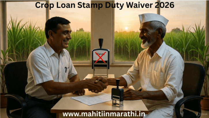  पीक कर्ज मुद्रांक शुल्क माफी २०२६ (Crop Loan Stamp Duty Waiver 2026) : महाराष्ट्र सरकारने १ जानेवारी २०२६ पासून शेतकऱ्यांसाठी ऐतिहासिक निर्णय घेत २ लाख रुपयांपर्यंतच्या पीक कर्जावरील मुद्रांक शुल्क माफ केले आहे. या ५०-पानी सविस्तर अहवालात पात्रता, अर्ज प्रक्रिया, शासन निर्णयाचे विश्लेषण आणि बँकिंग कार्यपद्धती समजून घ्या.