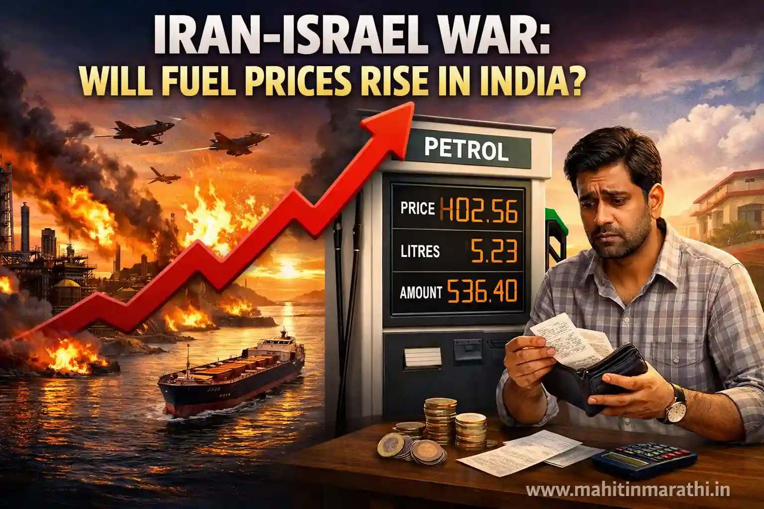 सध्याच्या जागतिक स्थितीमुळे इराण इस्रायल युद्ध पेट्रोल डिझेल भाव वाढ ही मोठी चिंतेची बाब ठरत आहे. महागाई आणि अर्थव्यवस्थेवर काय परिणाम होईल ते सविस्तर वाचा.