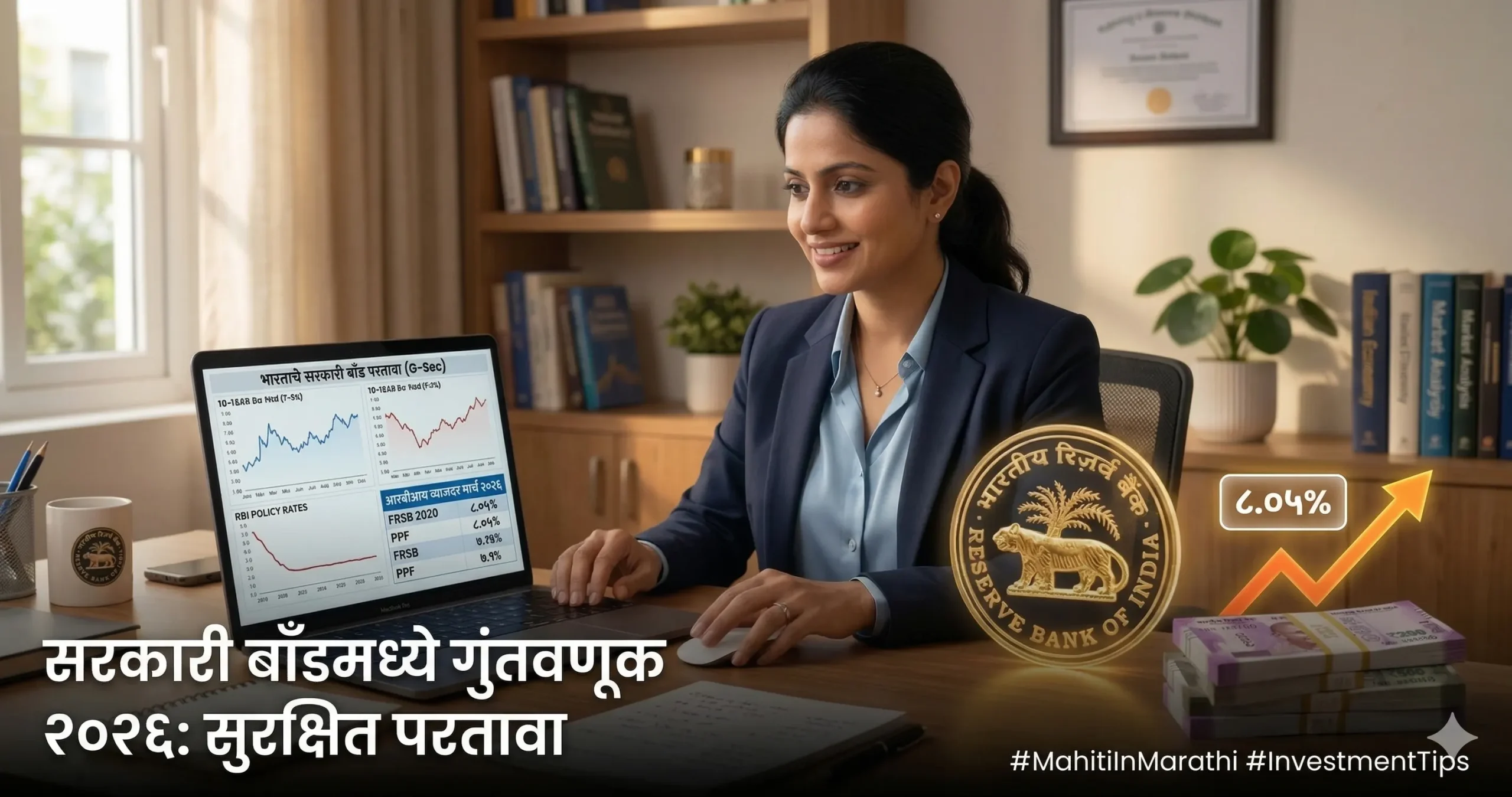 2026 मध्ये सुरक्षित आणि खात्रीशीर परतावा मिळवण्यासाठी सरकारी बाँड गुंतवणूक हा सर्वोत्तम पर्याय आहे. RBI रिटेल डायरेक्ट खाते, 8.05% फ्लोटिंग बाँड्स, आवश्यक कागदपत्रे आणि नवीन कर नियमांची माहिती.