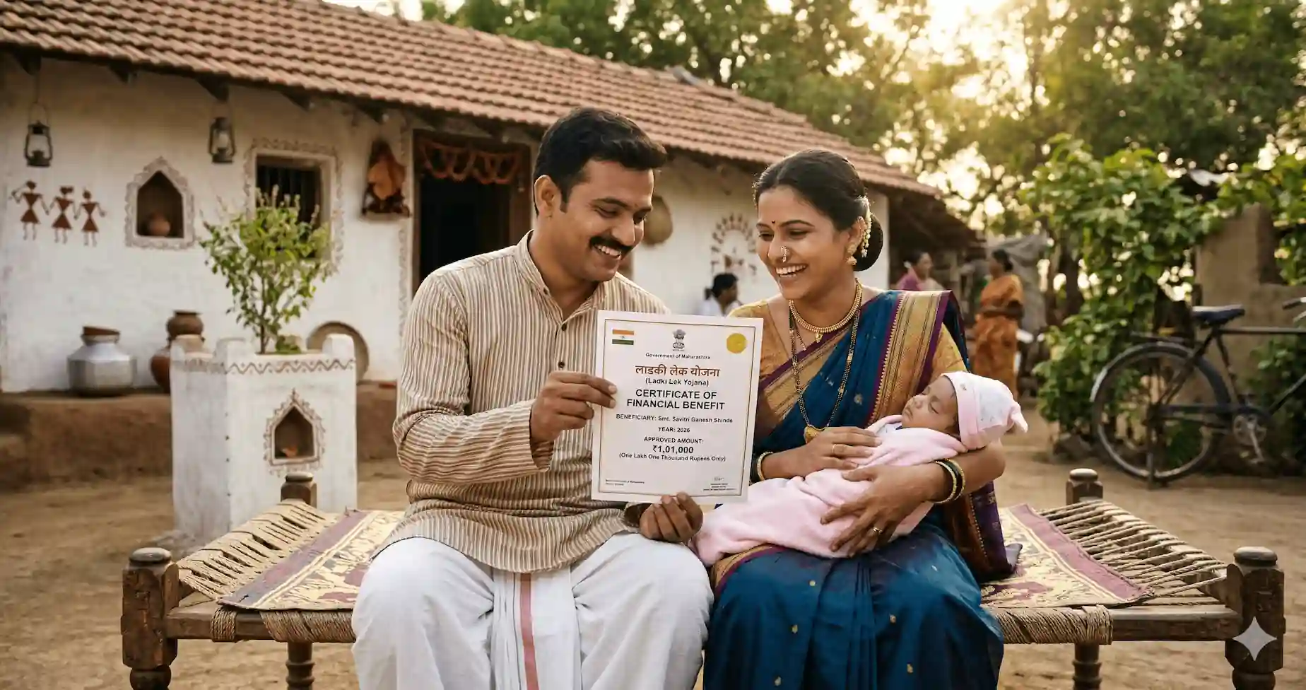 माझी कन्या भाग्यश्री (लेक लाडकी) योजना 2026: आता मिळतील ₹1,01,000 12 माझी कन्या भाग्यश्री (लेक लाडकी) योजना 2026 चा लाभ घेणारे आणि प्रमाणपत्र पाहणारे आनंदी महाराष्ट्रीयन कुटुंब