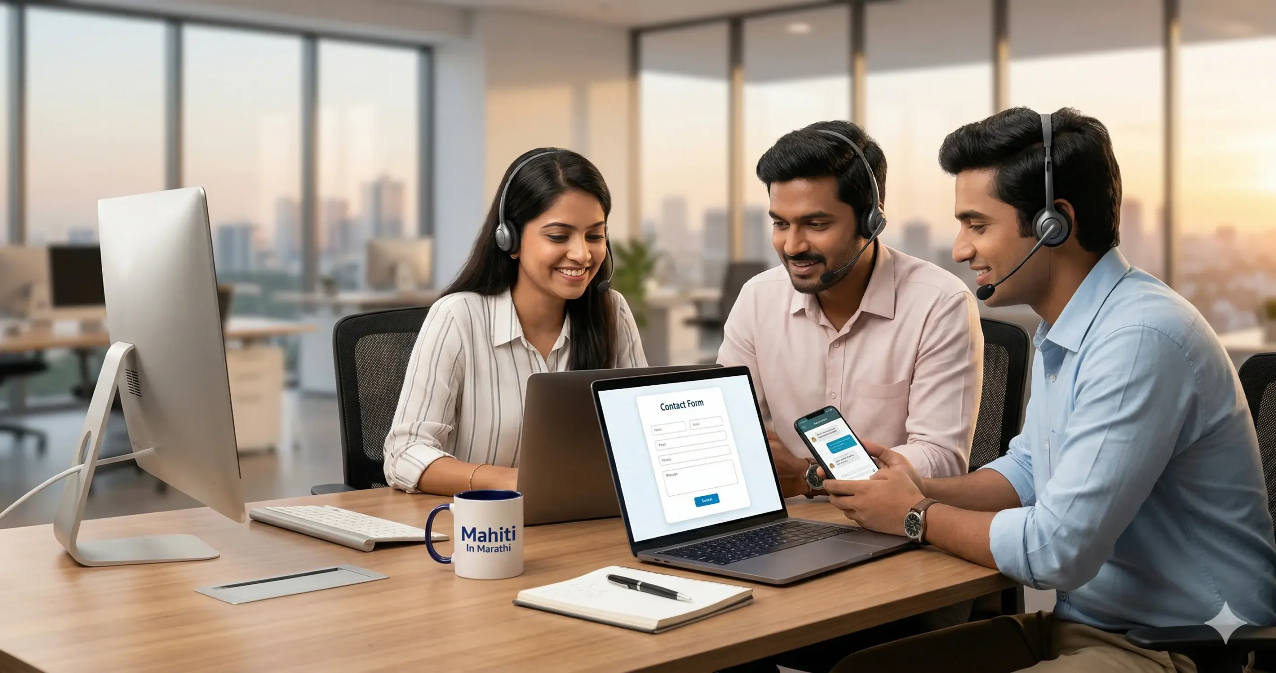 Mahiti In Marathi ची टीम 'Contact Us' पेजवरून वाचकांना मदत करताना.