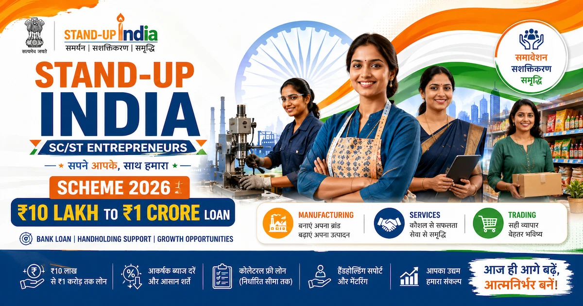 स्टँड-अप इंडिया योजना 2026 12 स्टँड-अप इंडिया योजना 2026 SC ST महिला उद्योजक कर्ज