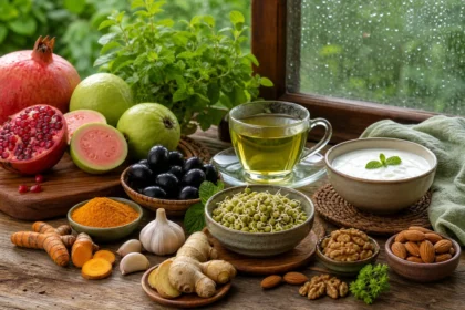 पावसाळ्यात निरोगी त्वचेसाठी डाएटमधील सुपरफूड्स – डाळिंब, पेरू, जांभूळ, हळद, आले, बदाम आणि ग्रीन टी
