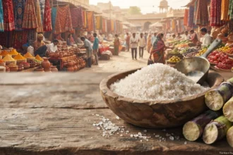 साखर महाग का होतेय 2026 3 "साखर महाग का होतेय — शेतकरी आणि ग्राहकांवर होणारा परिणाम दाखवणारे चित्र"